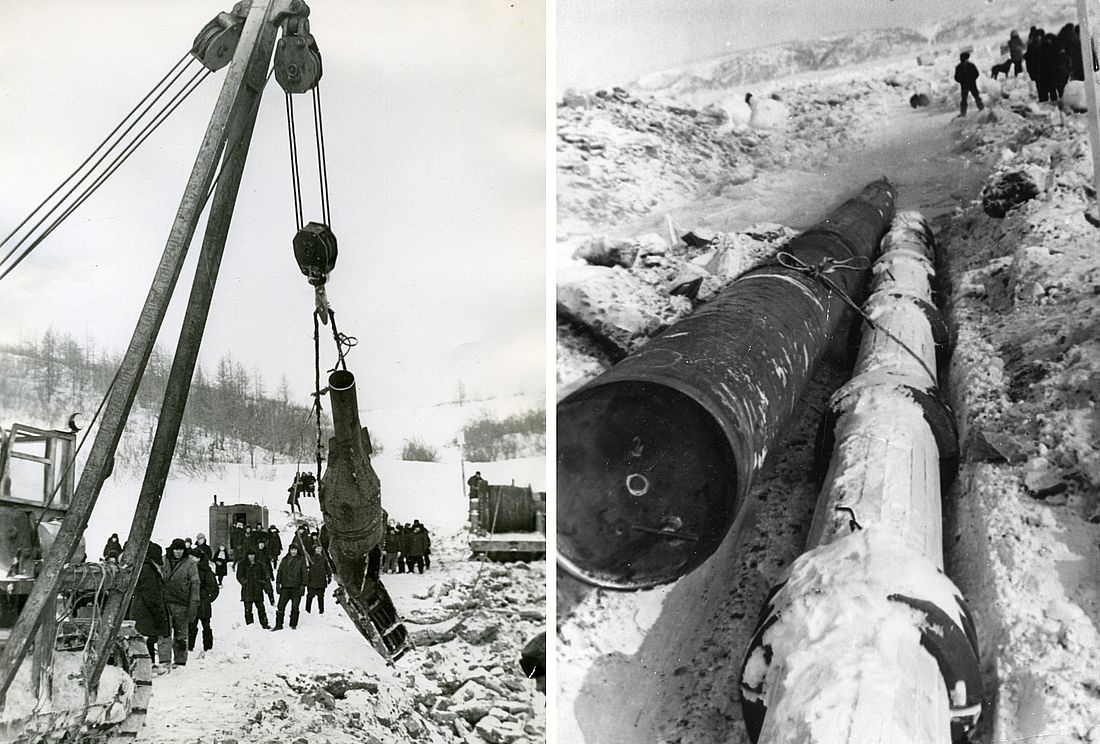 Прокладка дюкера через Енисей, 1969 год